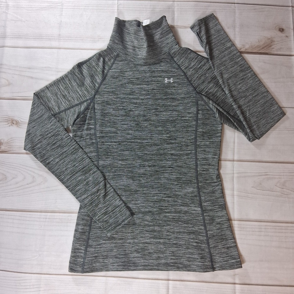 Under Armour ColdGear Mock Womens Top L Gray Heather Fitted Long Sleeve Pocket